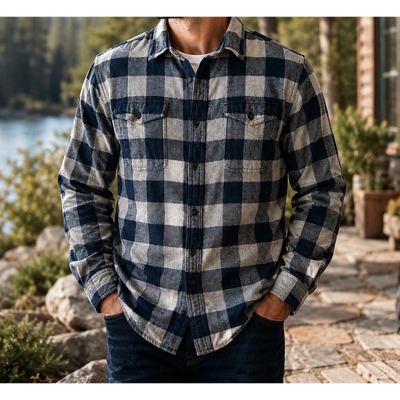 Sonoma Goods For Life Other - Sonoma Mens Flannel Shirt Medium Blue Grey Buffalo Plaid Long Sleeve Button Down